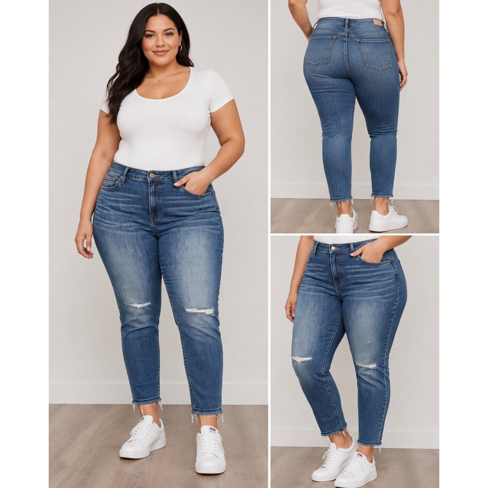 NEW Madewell Sz 35 9" High Rise Skinny Jeans Medium Wash Distressed Raw Hem